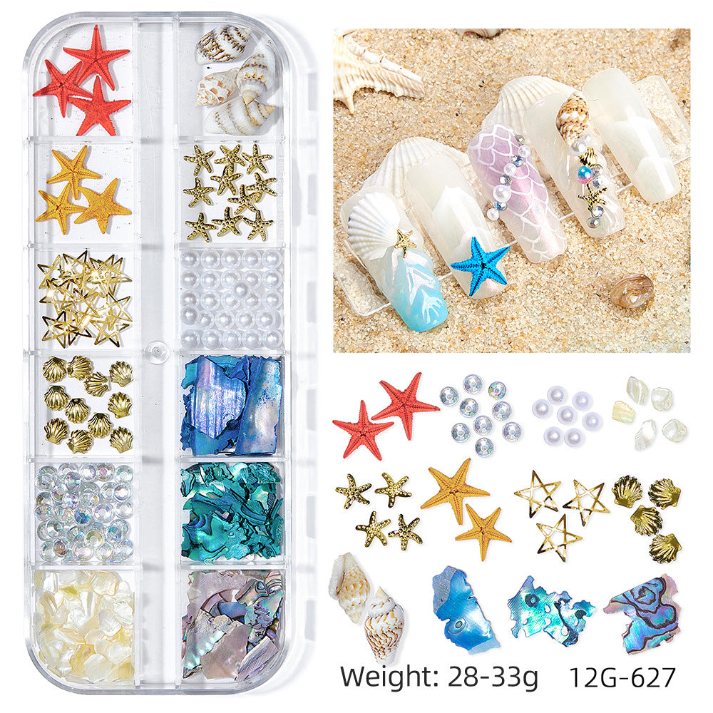 Wholesale Ocean Series Nail Art Jewelry Natural Shell Slices Abalone Slices Starfish Metal Rivets Pearl Small Stone Accessories